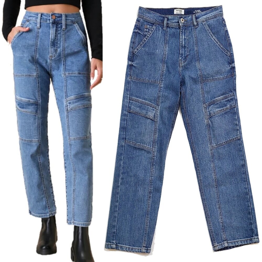 Kensie Jeans Retro Luxe Stetch Utility size 4/27 Astrid High Rise Straight Jeans
